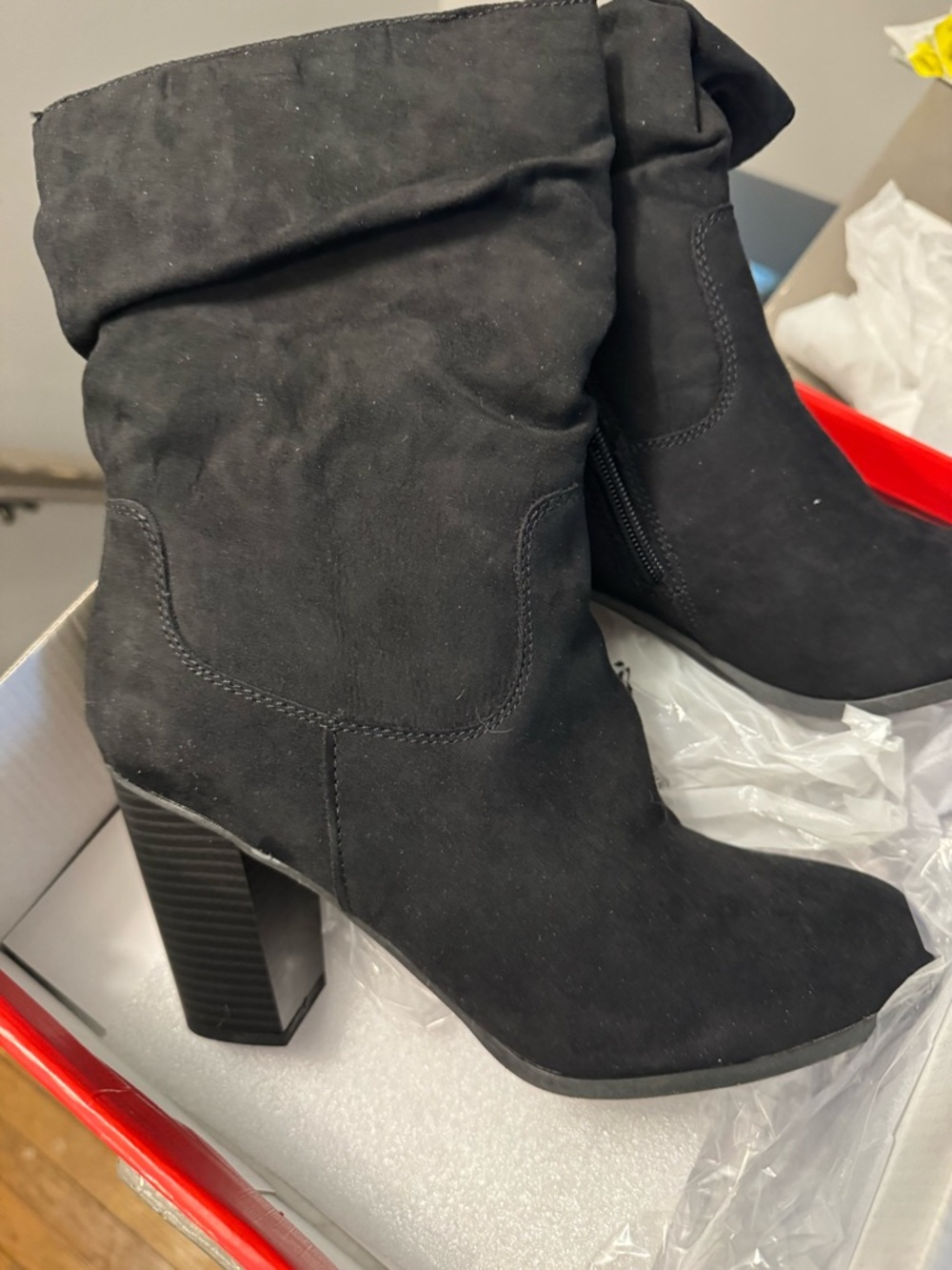 Black Suede High Heel Slouch Boot - Women's